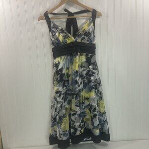 Intrigue Women 8 Black and Yellow Dress Knee Length Neck Tie Back Sleeveless